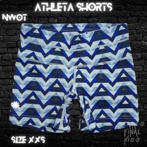 🆕 Athleta XXS athletic sexy low rise bike fitness shorts blue geometric chevron
